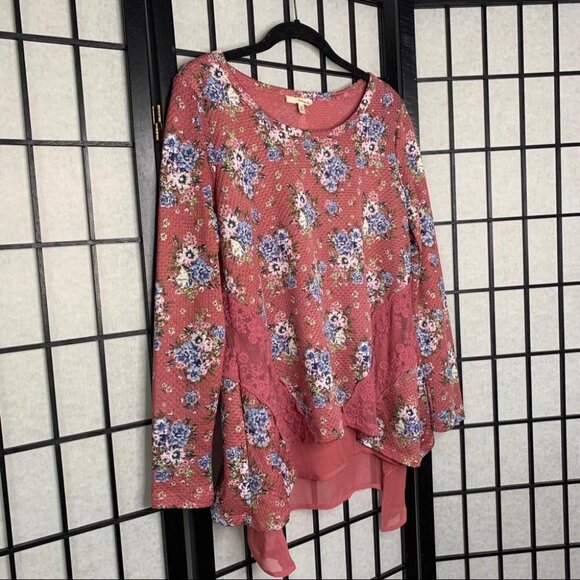 Anthropologie Floral Lace Scoop Neck Blouse Top Pink Small - Picture 4 of 7